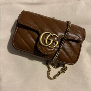 GUCCI Calfskin Matelasse Brown Bag